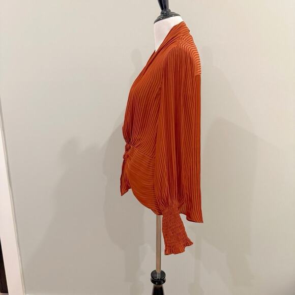 Current Air Blouse Size Small Rust Orange Striped Long Sleeve Anthropologie Boho - Picture 7 of 13